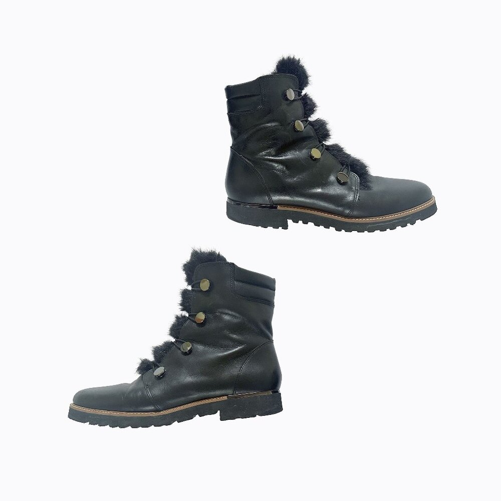 Franco Sarto Cody Black Leather Combat Lug Bootie 9 Fur Trim Military 90s Grunge